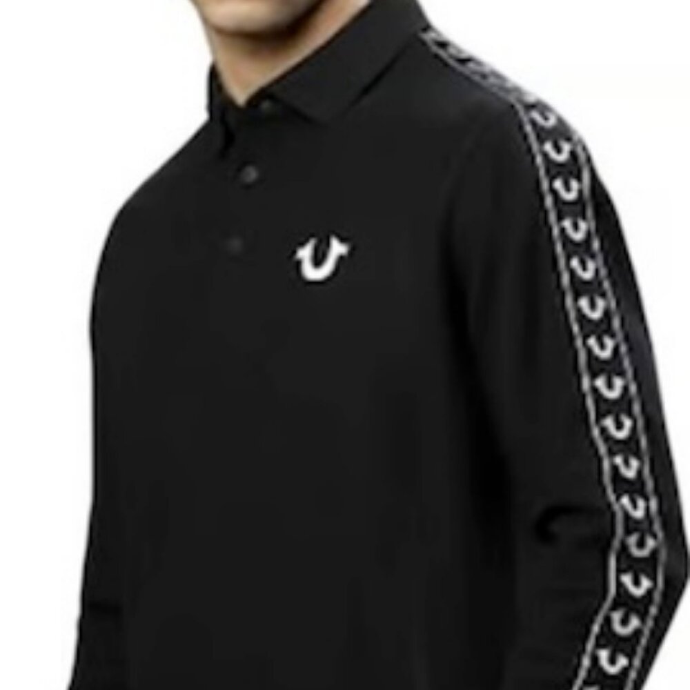 True Religion‎ Damask Long Sleeve Polo Men's Size Large Preppy Casual